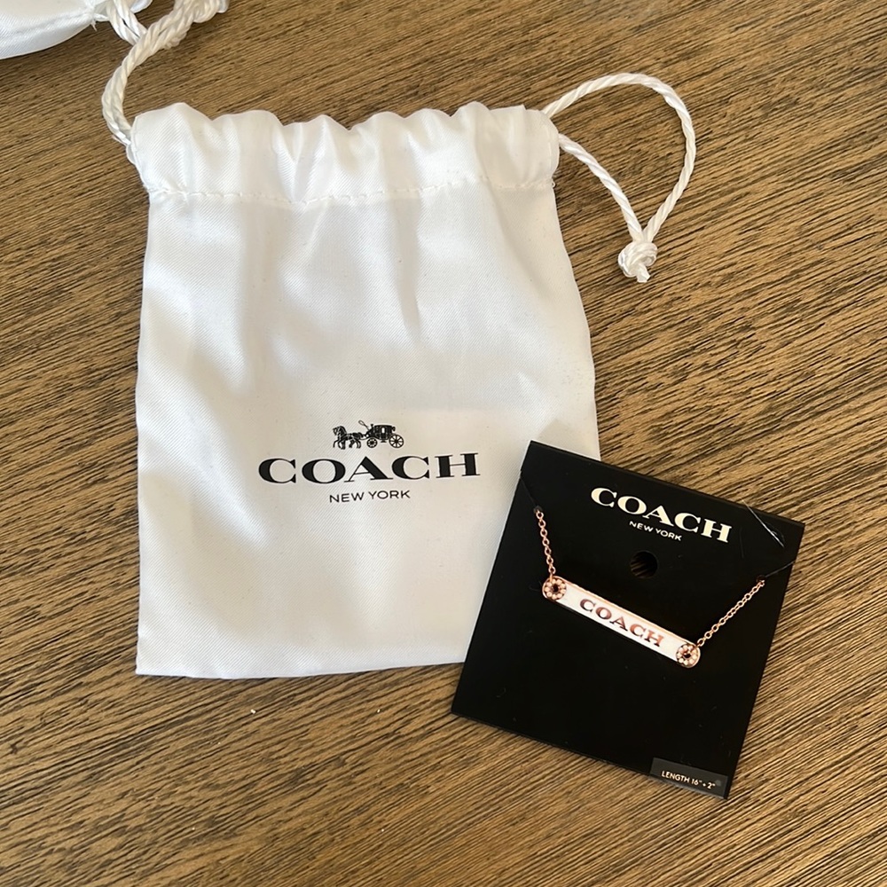 NWT Coach rose gold necklace with gift bag